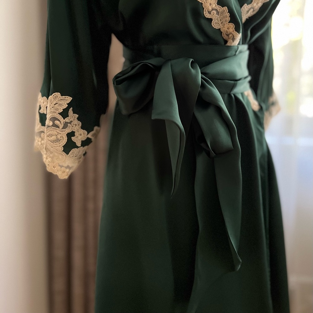 LA Perla Maison Lace Trim Emerald Green Short Robe